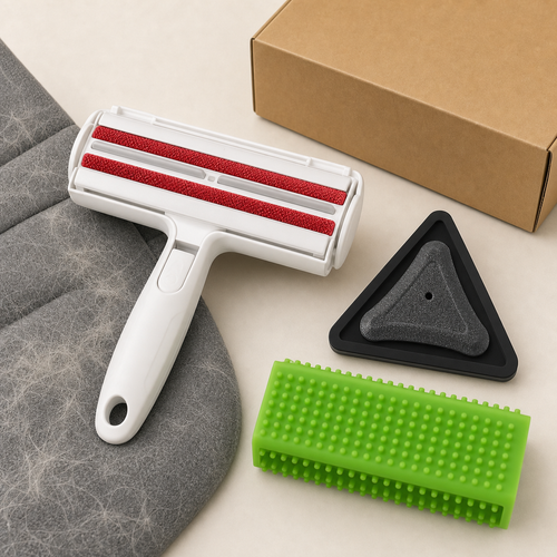 FurClear Pro Home and Car Kit with reusable roller triangular rubber brush and silicone brush