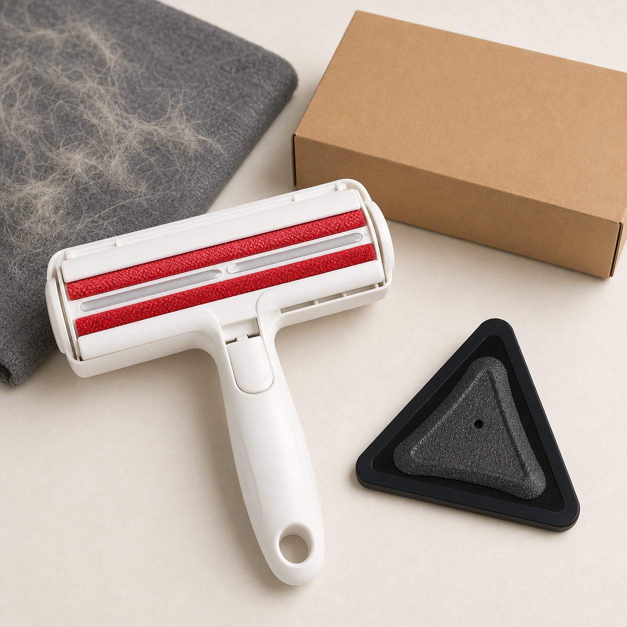 FurClear Pro Starter Cleaning Kit with reusable roller and triangular rubber detail brush